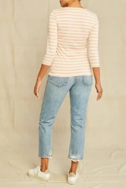 Cara 3/4 Sleeve Reverie Knit Tee - Rose And Ivory -AGOLDE || CITIZENS OF HUMANITY Sales 0048 3 4 Slv Cara Paris Stripe Rose Ivory 3577 web 8ce05924 8061 4725 8604 776d356333f4