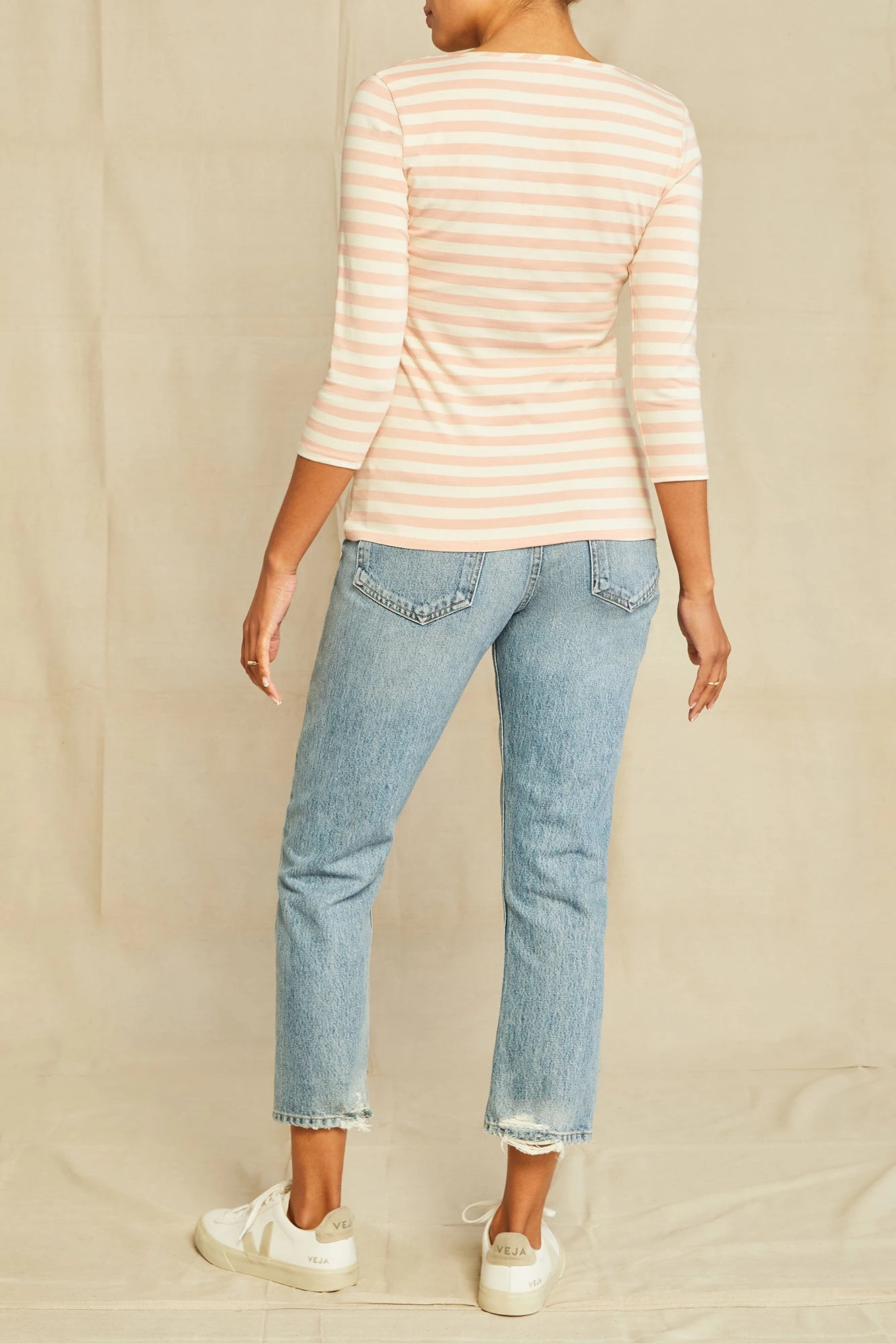 Cara 3/4 Sleeve Reverie Knit Tee - Rose And Ivory - Image 3