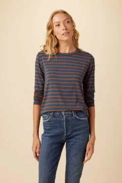 Berkeley Long Sleeve Dream Knit Tee - Azure Umber Stripe