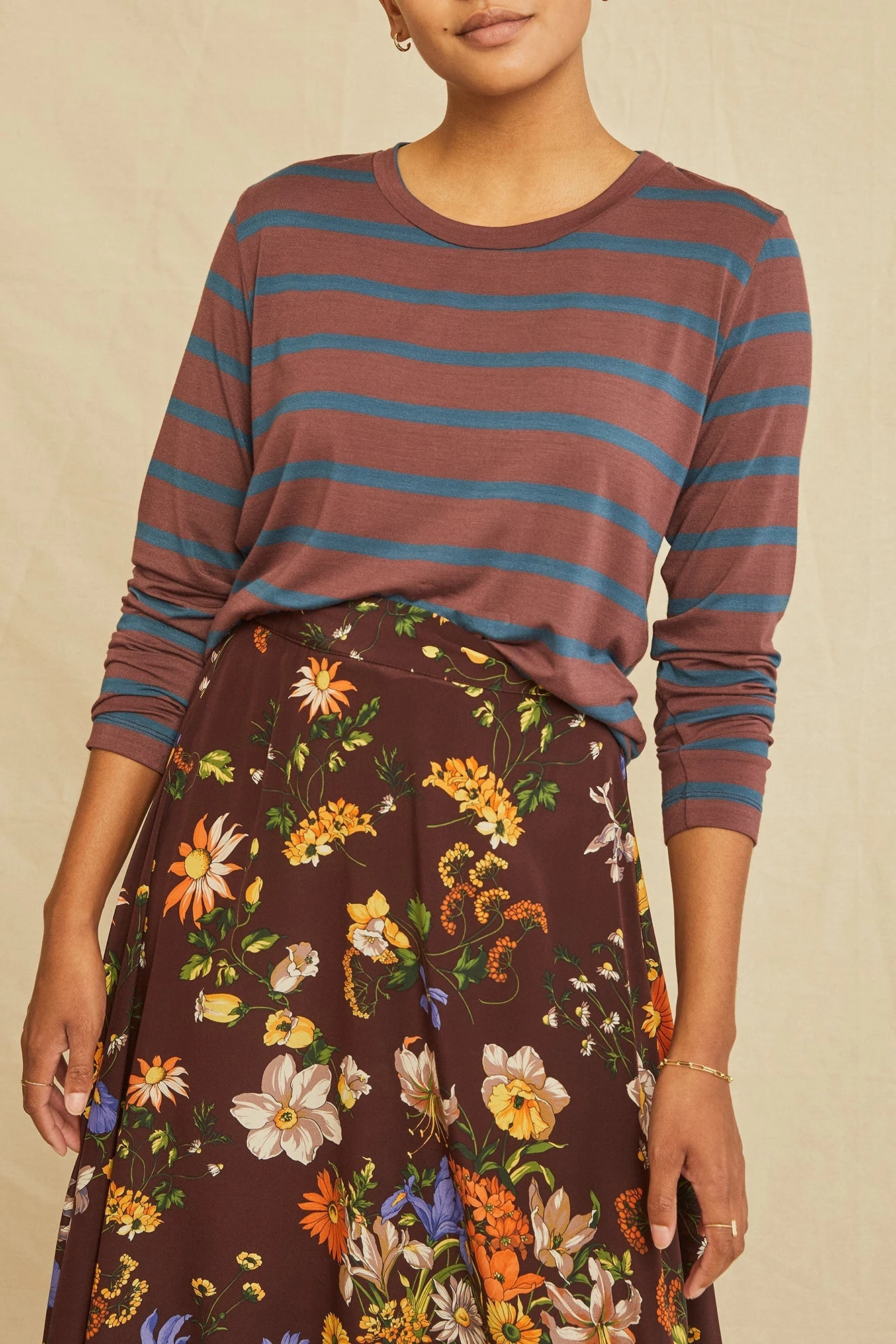 Berkeley Long Sleeve Dream Knit Tee - Maple Azure Stripe