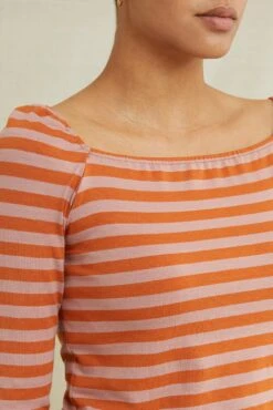 Amela 3/4 Sleeve Reverie Knit Tee - Quartz And Umber -AGOLDE || CITIZENS OF HUMANITY Sales 0590AmelaParisStripeQuartzUmber 1620 web 6065b181 c6d0 48fe 8061 d35138dee613