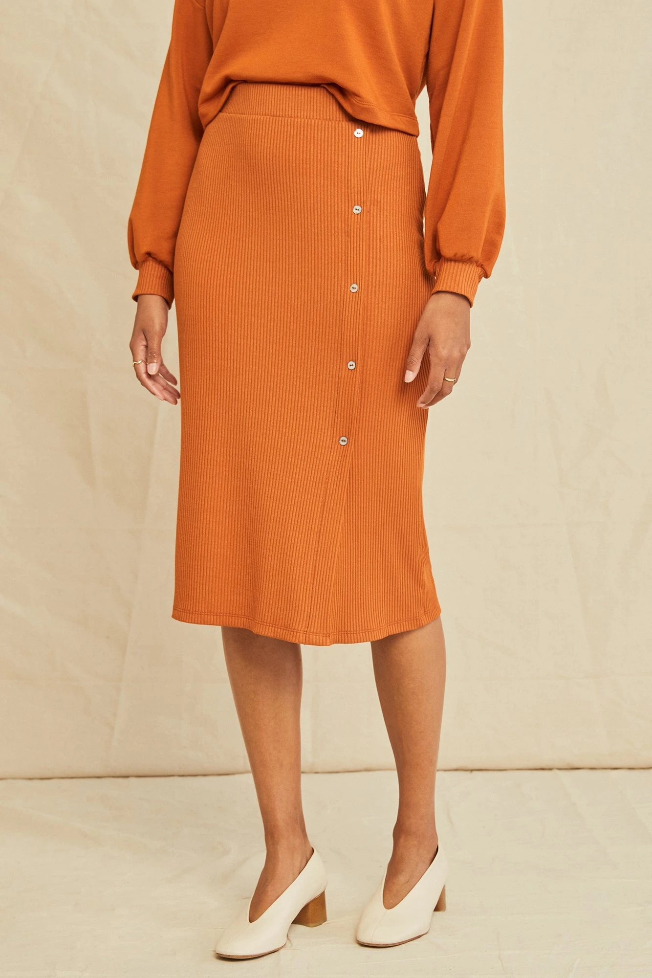 Gadot Paris Rib Skirt - Umber 3 Gadot Paris Rib Skirt - Umber