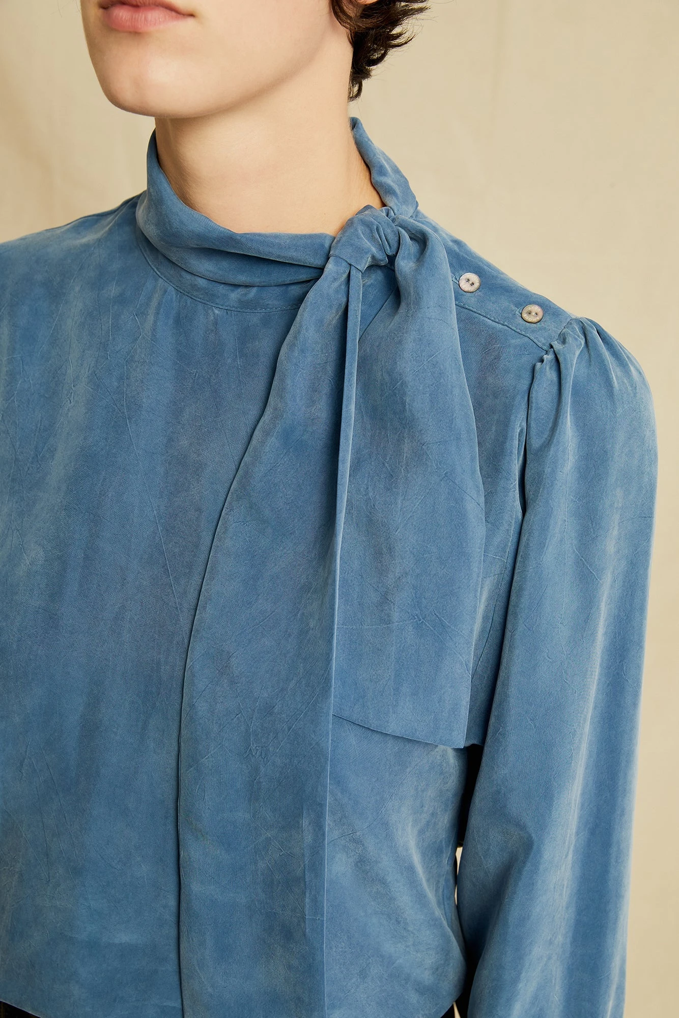 Olivet Cottonseed Cupro Blouse - Azure 7 Olivet Cottonseed Cupro Blouse - Azure - Image 5