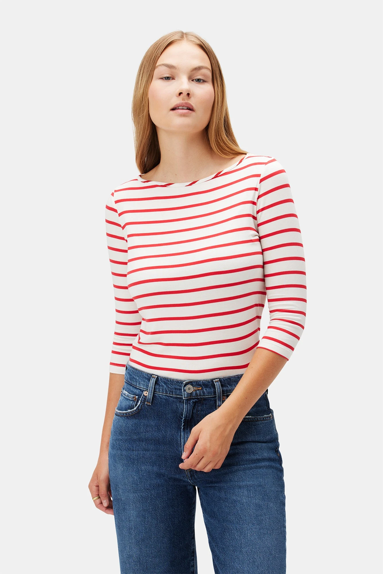 Francoise 3/4 Sleeve Dream Knit Tee - Red Poppy Stripe 4 Francoise 3/4 Sleeve Dream Knit Tee - Red Poppy Stripe - Image 2