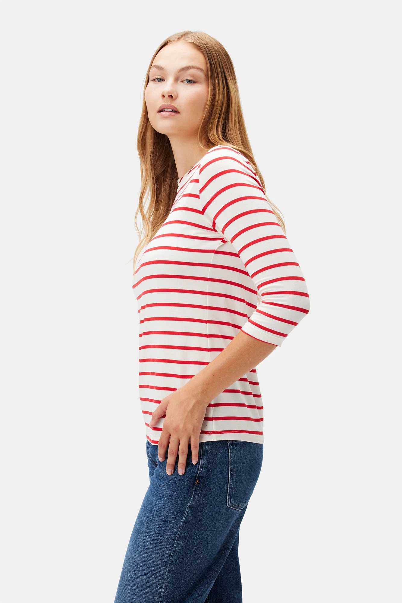 Francoise 3/4 Sleeve Dream Knit Tee - Red Poppy Stripe 5 Francoise 3/4 Sleeve Dream Knit Tee - Red Poppy Stripe - Image 3