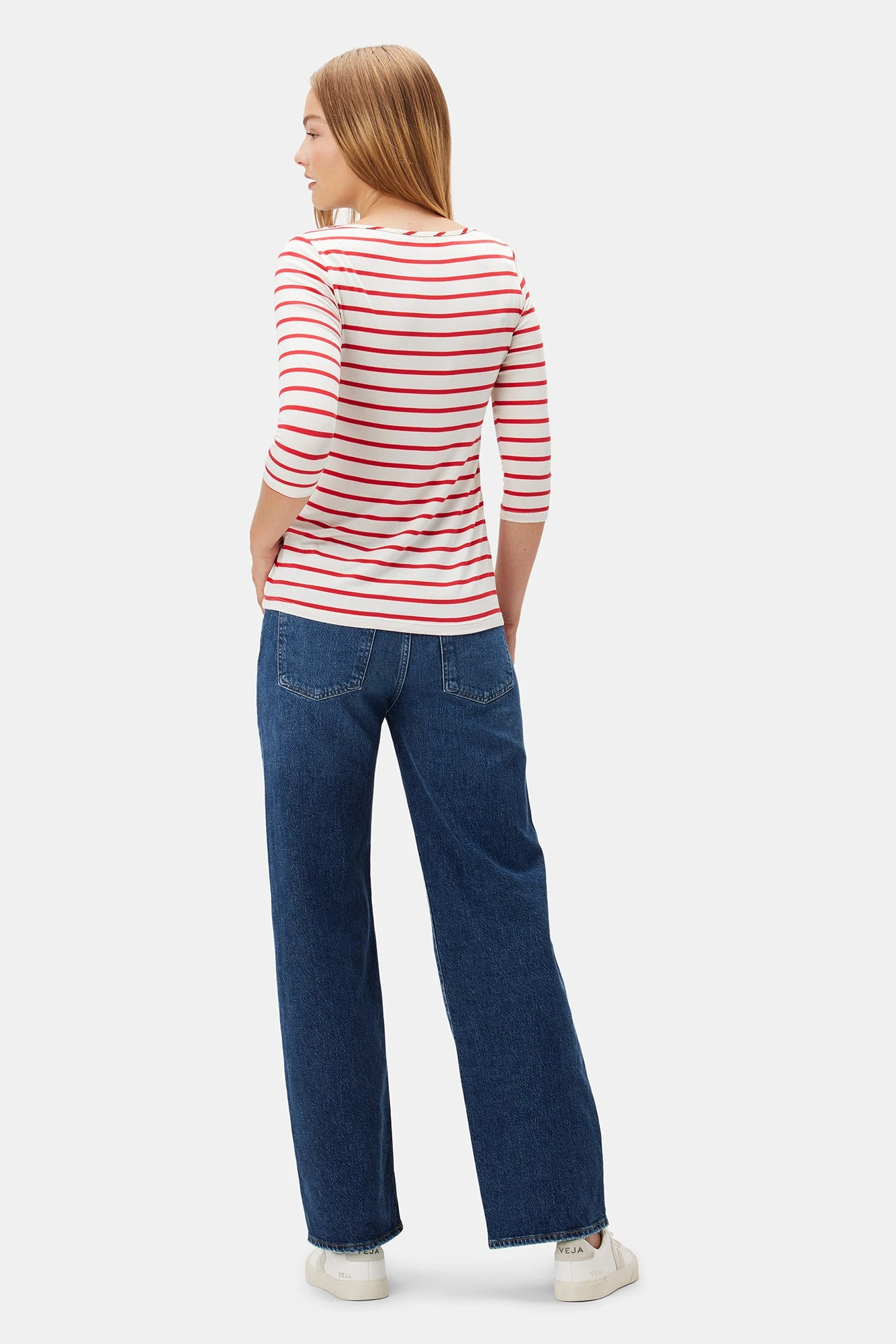 Francoise 3/4 Sleeve Dream Knit Tee - Red Poppy Stripe 6 Francoise 3/4 Sleeve Dream Knit Tee - Red Poppy Stripe - Image 4