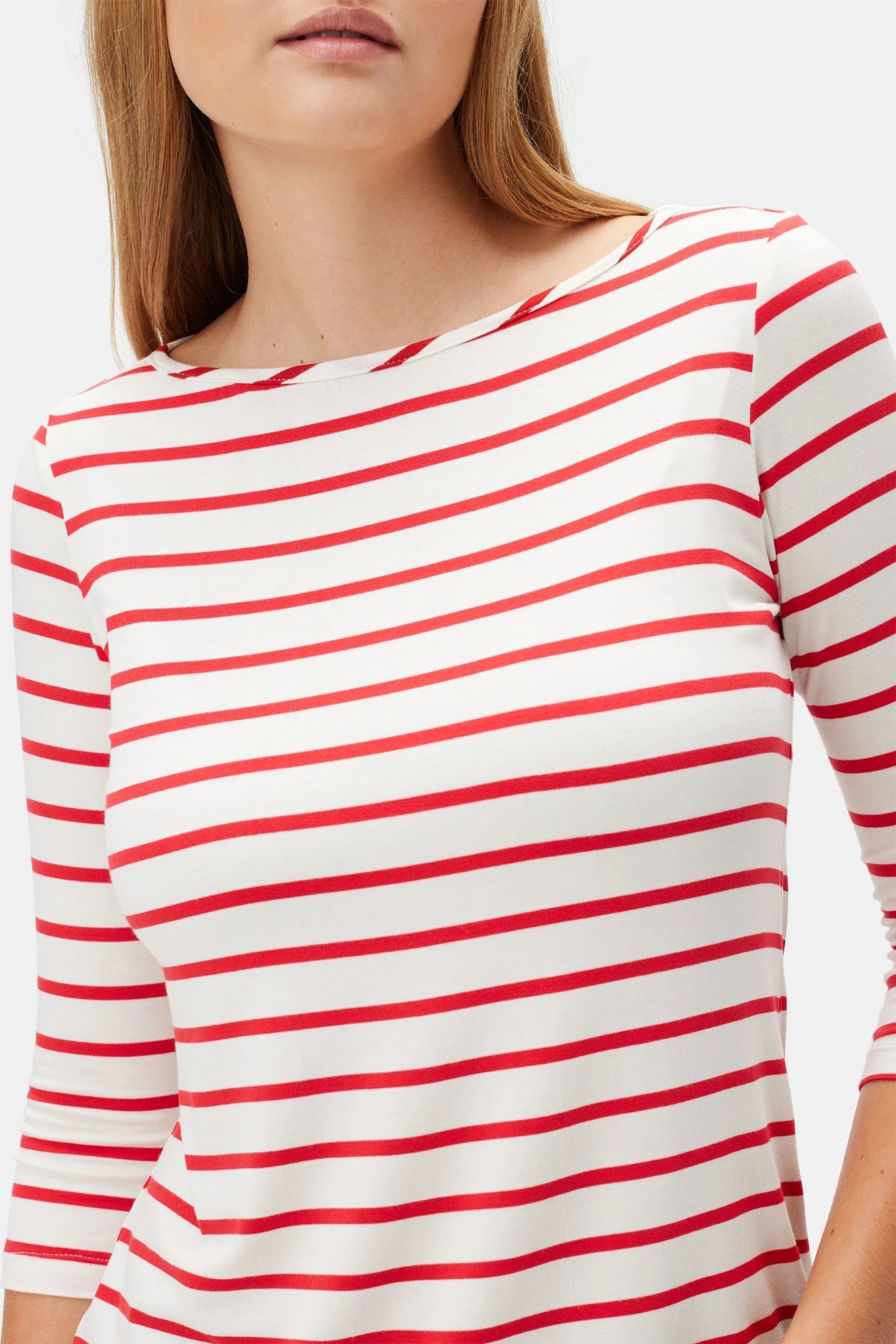 Francoise 3/4 Sleeve Dream Knit Tee - Red Poppy Stripe 3 Francoise 3/4 Sleeve Dream Knit Tee - Red Poppy Stripe