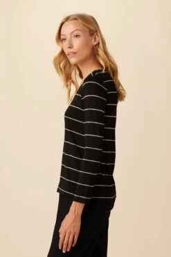 Itana Long Sleeve Dream Knit Tee - Havana Stripe Black -AGOLDE || CITIZENS OF HUMANITY Sales 10070 LS Itana Dream Knit Black Havana Stripe 2