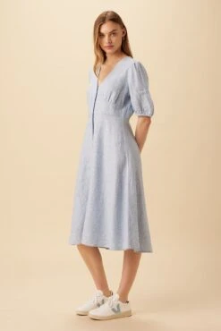 Odette Linen Dress - Blue Natural Stripe -AGOLDE || CITIZENS OF HUMANITY Sales 10191 Odette Linen Blue Natural Stripe 2