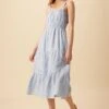 Elio Linen Midi Dress - Blue Natural Stripe -AGOLDE || CITIZENS OF HUMANITY Sales 10223 Elio Linen Blue Natural Stripe 1