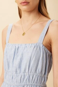 Elio Linen Midi Dress - Blue Natural Stripe -AGOLDE || CITIZENS OF HUMANITY Sales 10223 Elio Linen Blue Natural Stripe 4