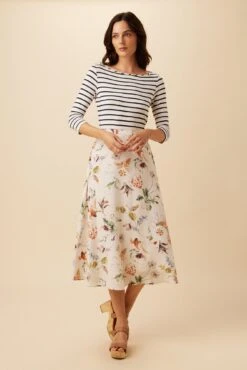 Blaze Washable Silk Skirt - Botanic Floral Ivory