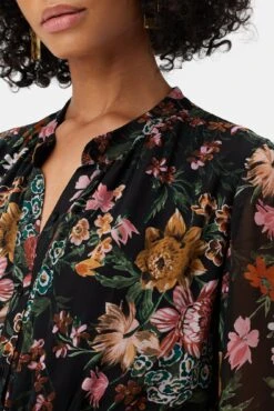 Malta Viscose Chiffon Long Sleeve Dress - Rosalind Floral Black -AGOLDE || CITIZENS OF HUMANITY Sales 10294 LS Malta Chiffon Rosalind Black 4