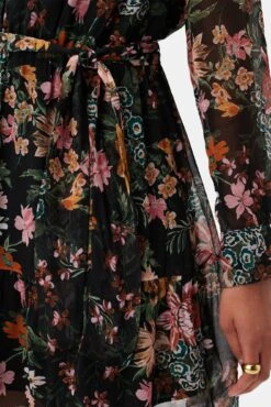 Malta Viscose Chiffon Long Sleeve Dress - Rosalind Floral Black -AGOLDE || CITIZENS OF HUMANITY Sales 10294 LS Malta Chiffon Rosalind Black 5