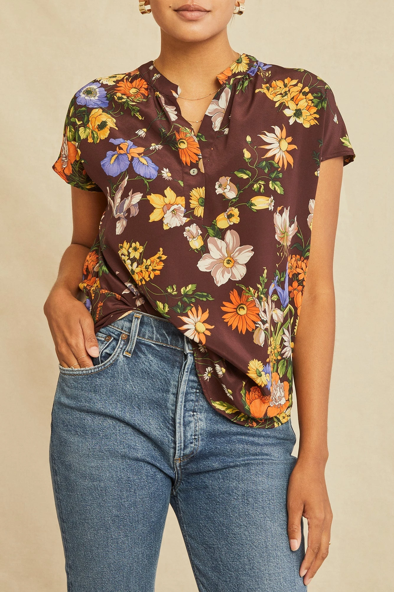 Renata Washable Silk Blouse - Palermo Print