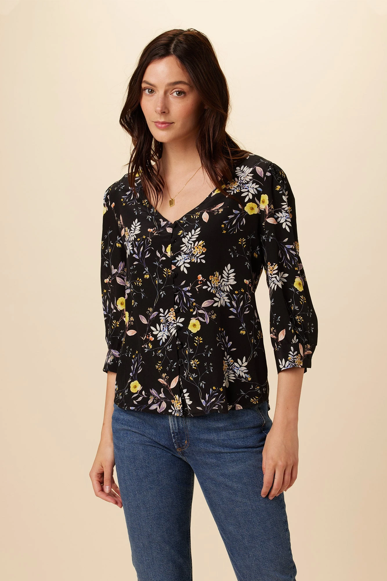 Heidi Washable Silk Blouse - French Jardin Black 3 Heidi Washable Silk Blouse - French Jardin Black