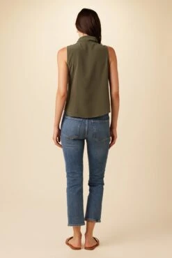 Leyna Washable Silk Blouse - Olive -AGOLDE || CITIZENS OF HUMANITY Sales 7983 Leyna Olive 3