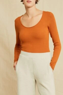 Itana Long Sleeve Dream Rib Tee - Umber