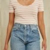 Cara Reverie Knit Tee - Rose And Ivory -AGOLDE || CITIZENS OF HUMANITY Sales 9818CaraParisStripeRoseIvory 7051 web