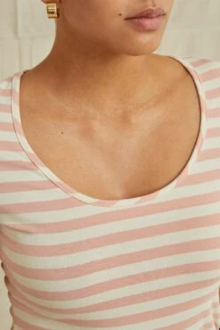 Cara Reverie Knit Tee - Rose And Ivory -AGOLDE || CITIZENS OF HUMANITY Sales 9818CaraParisStripeRoseIvory 7084 web