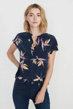 Renata Washable Silk Blouse - Navy Bird Of Paradise Print -AGOLDE || CITIZENS OF HUMANITY Sales renata navy bird of paradise 036 w