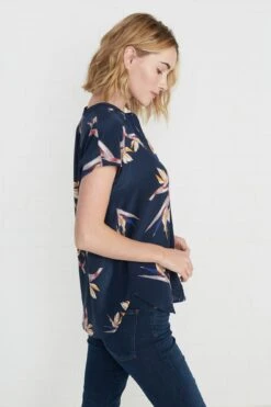Renata Washable Silk Blouse - Navy Bird Of Paradise Print -AGOLDE || CITIZENS OF HUMANITY Sales renata navy bird of paradise 061 w